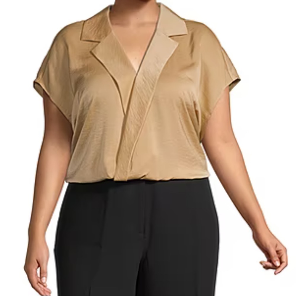 Worthington V-Neck Cap Sleeve Blouse, Women's Plus Size beige